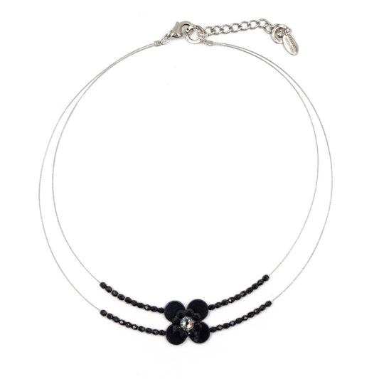 Flower Design Necklace 8487: Black/ Black/ Silver