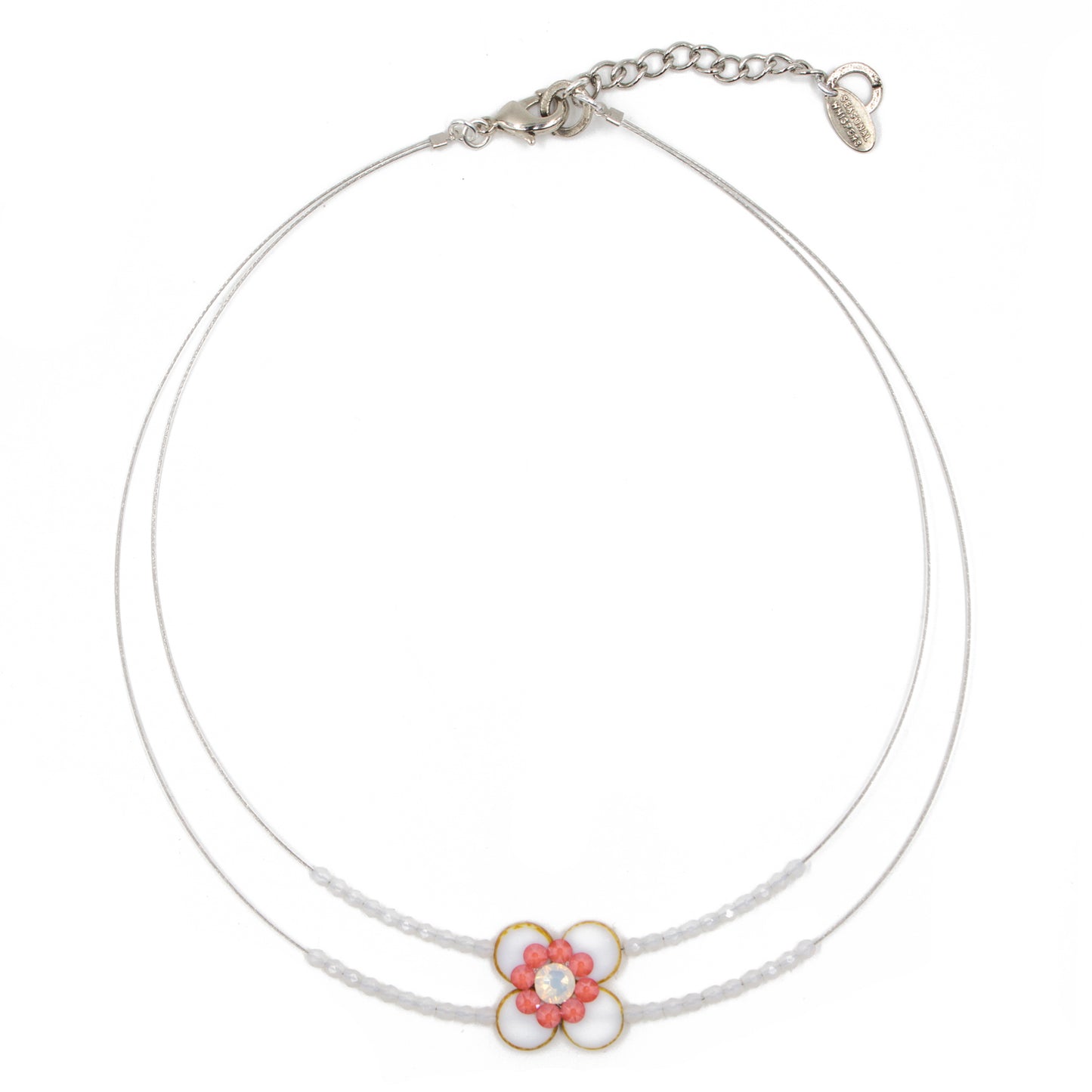 Flower Design Necklace 8487: White/ White/ Silver