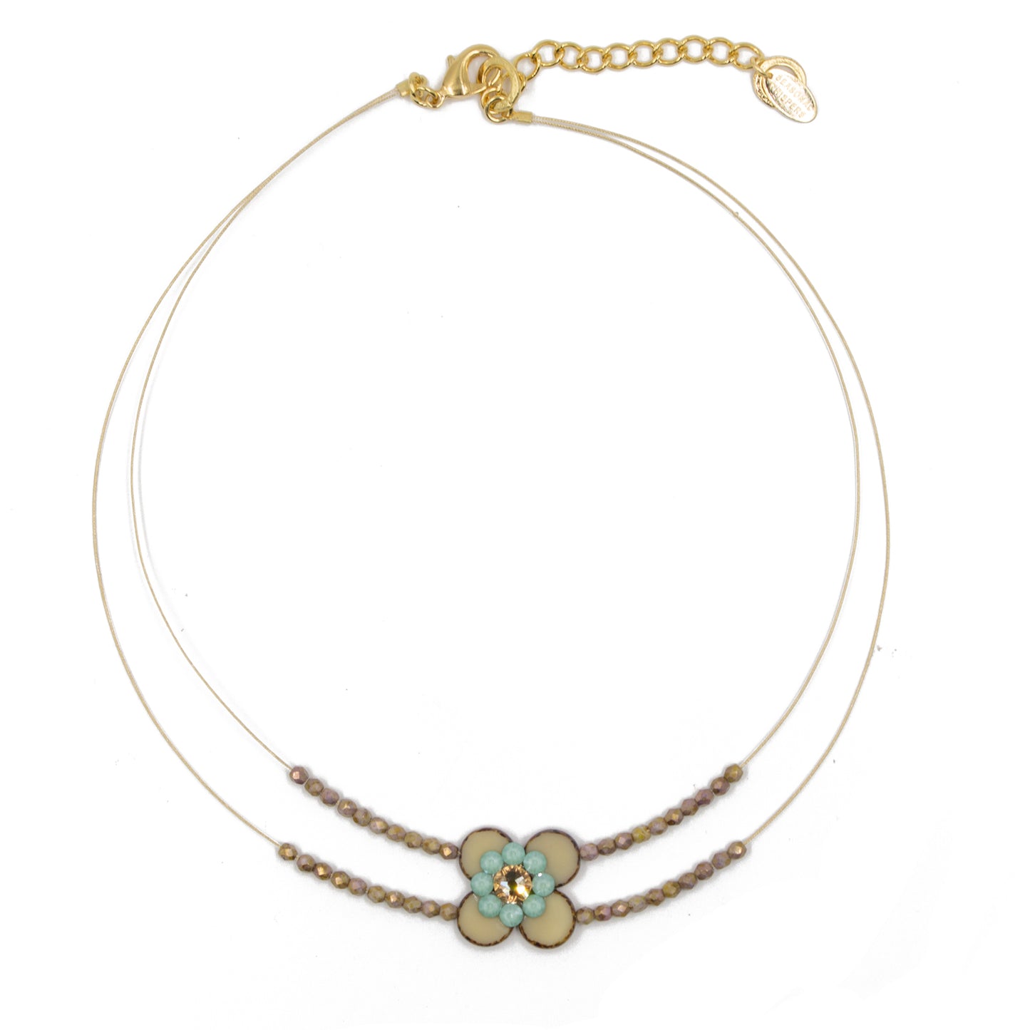 Flower Design Necklace 8487: Brown/ Brown/ Gold