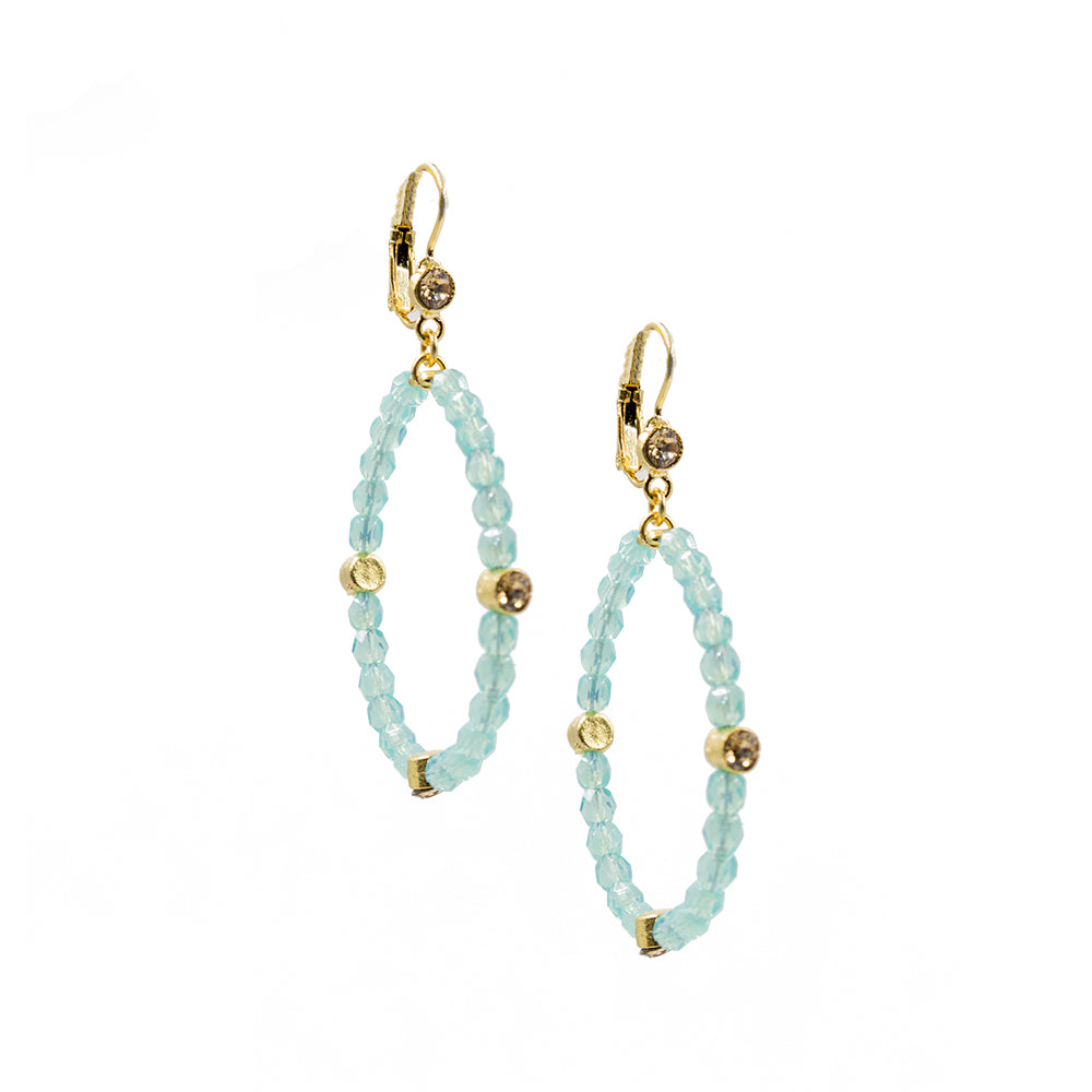 Sparkle Beaded Dangle Hoop Earring 2016: Turq/ Gold