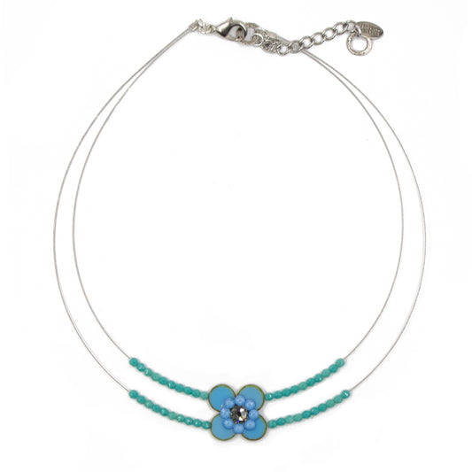 Flower Design Necklace 8487: Aqua/ Aqua/ Gold
