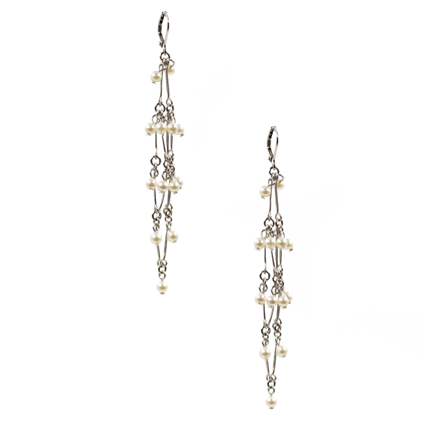 Dainty Pearl Dangle Earring 2132: White Pearl/ Silver