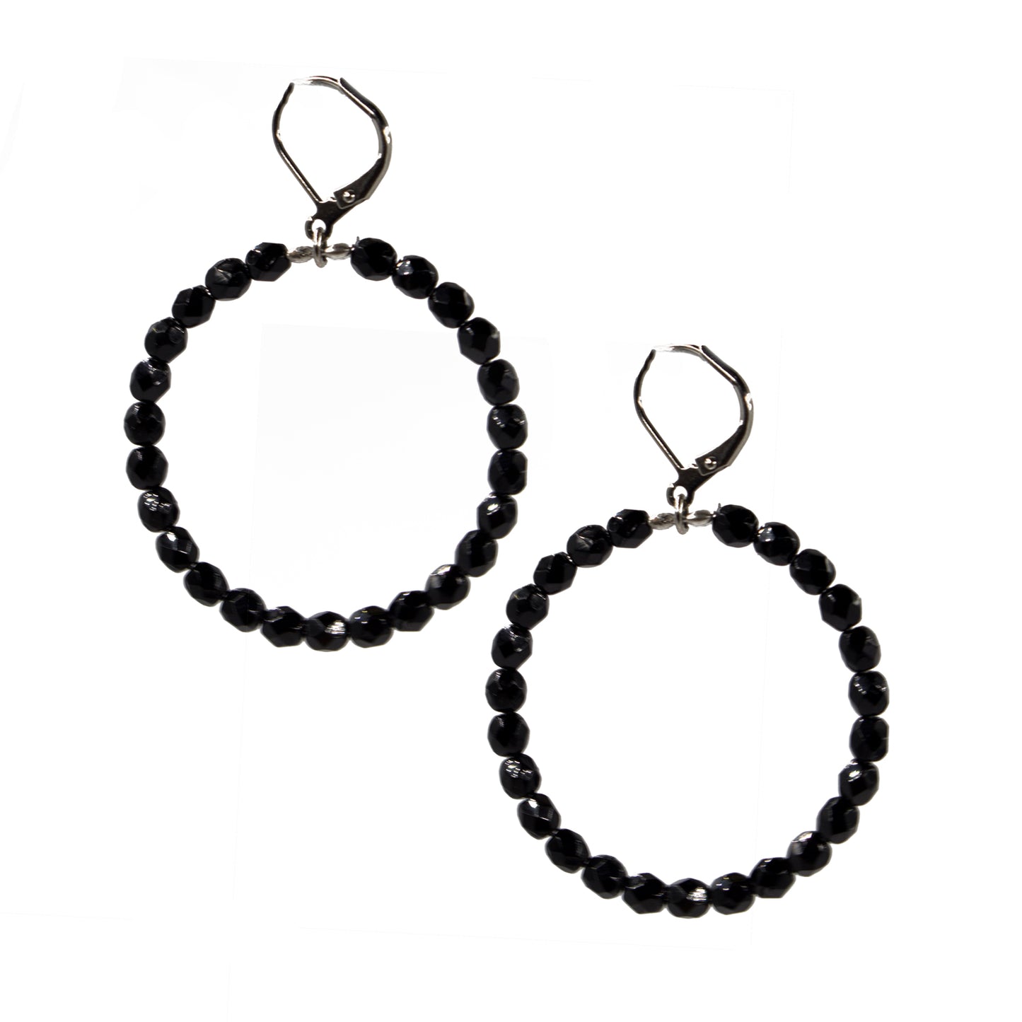 Classic Beaded Hoop Earring 2125: Black/ Silver
