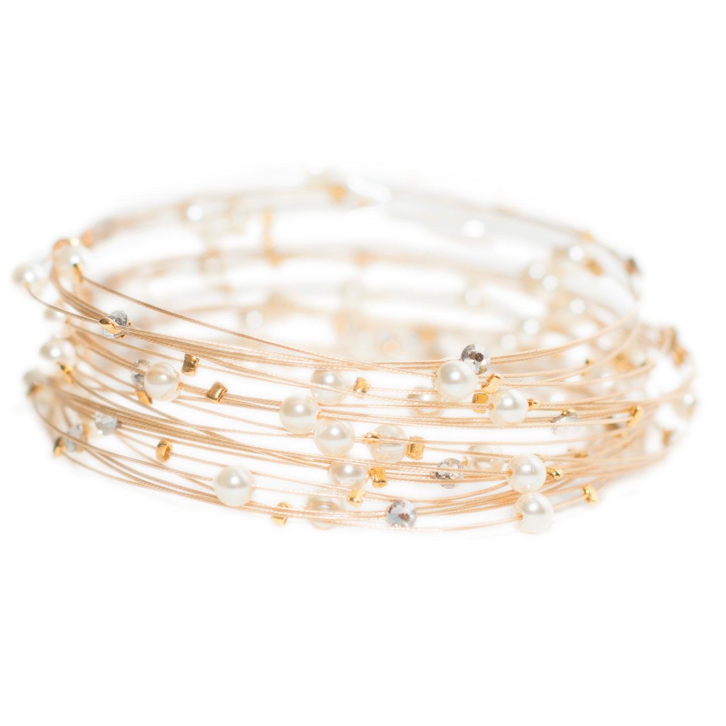 Bird's Nest Bracelet 3850: White Pearl/ Gold