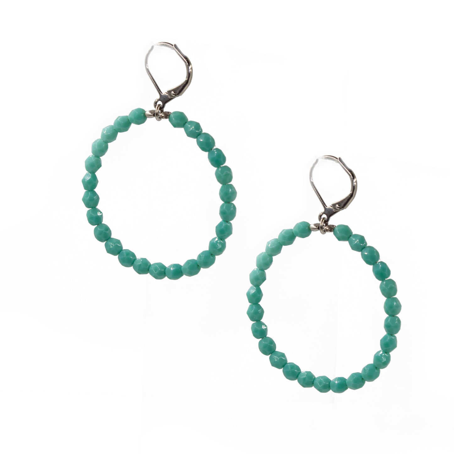 Beaded Hoop Dangle Earring 2332: Silver Shade/ Aqua/ S