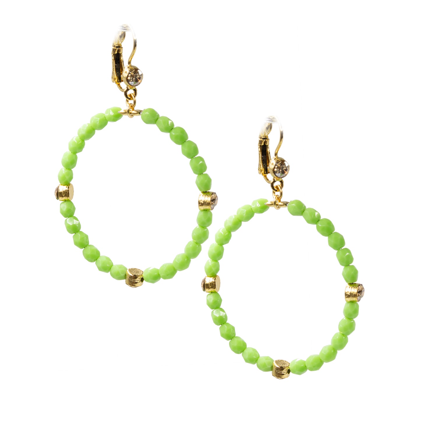 Beaded Hoop Dangle Earring 2332: Gold Shade/ Mint Green/ Gold