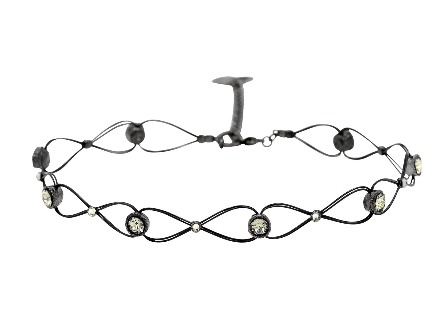 Intertwined Romantic Choker Necklace CN3994: Clear/ Black