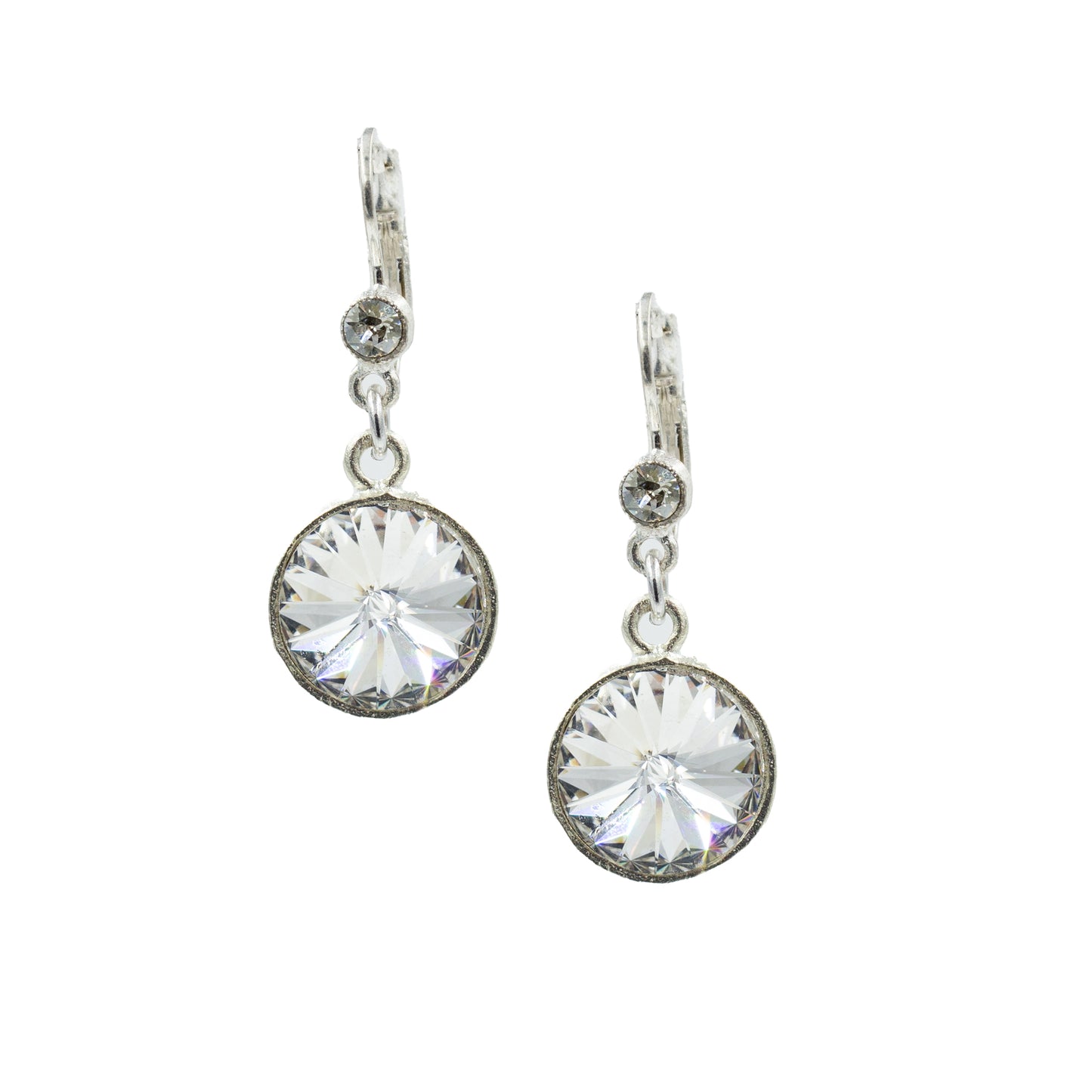 Precious Stone Drop Earring 2146: Clear/ Matte Silver