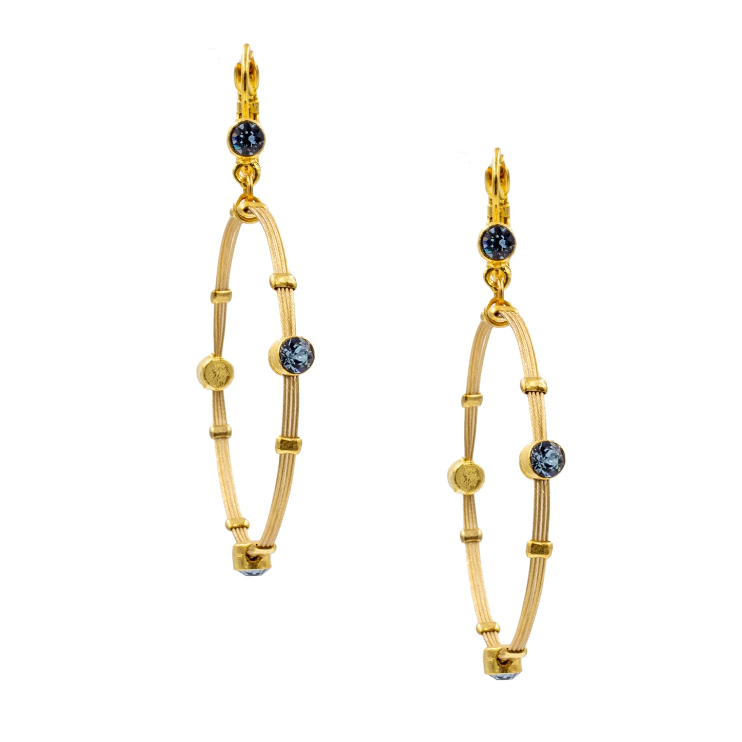 Elegant Hoop Dangle Earring 2911: Denim/ Gold