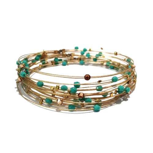 Bird's Nest Bracelet 3850: LtCo / Turq / Gold