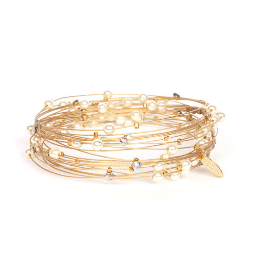Bird's Nest Bracelet 3850: White Pearl/Gold