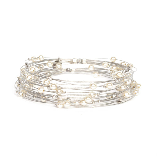 Bird's Nest Bracelet 3850: White Pearl / Silver / Matte Silver