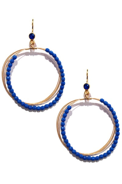 Stylish Beaded Hoop Earring 2408: Blue / Gold
