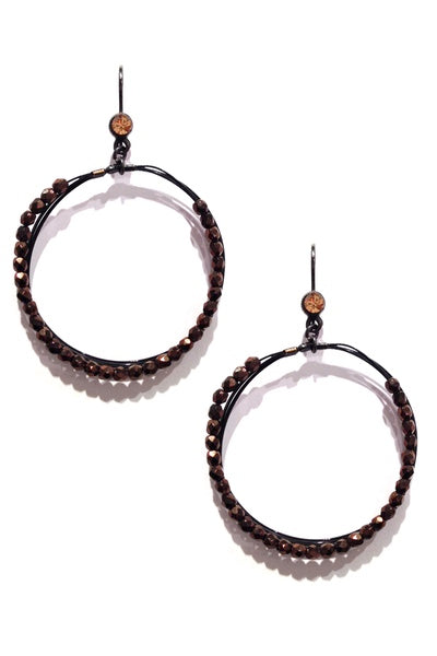 Stylish Beaded Hoop Earring 2408: Chocolate / Black
