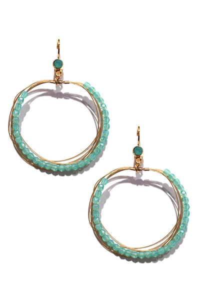 Stylish Beaded Hoop Earring 2408: Sky / Gold