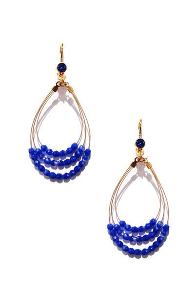 Vibrant Beaded Dangle Earring 2420: Blue / Gold