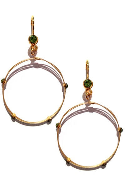 Minimalist Drop Hoop Earring 2620: Olive / Gold