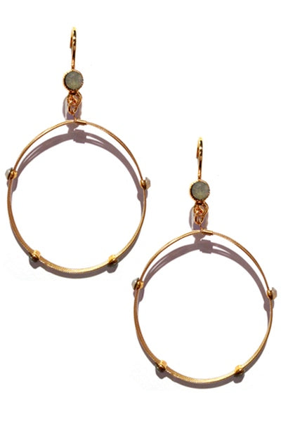 Minimalist Drop Hoop Earring 2620: Opal Grey / Gold
