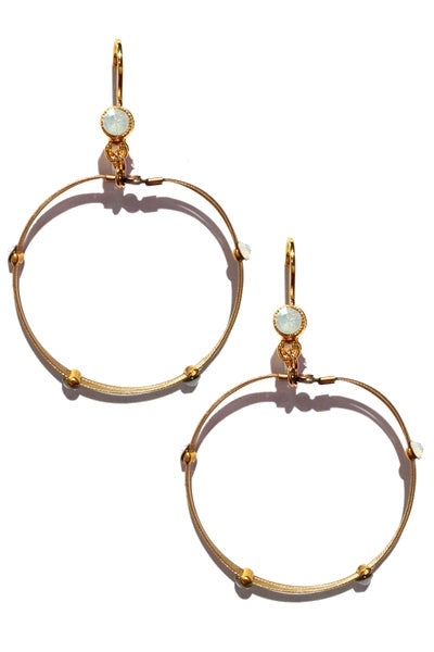 Minimalist Drop Hoop Earring 2620: Opal White / Gold