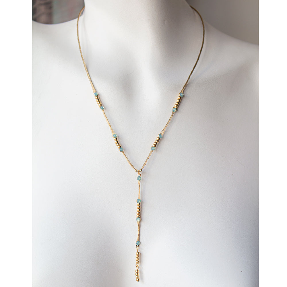 Pendant Necklace 8396: Opal Turq/ Gold