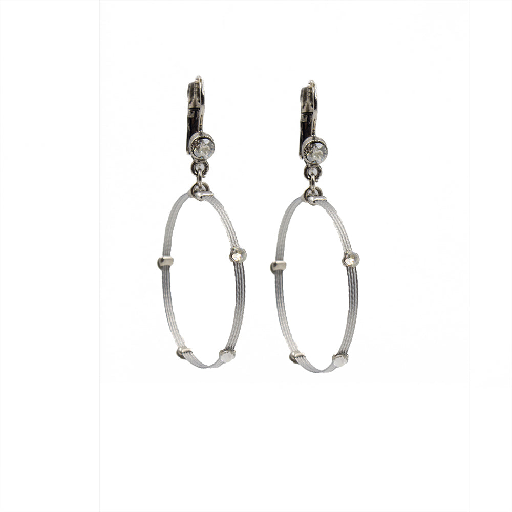 Minimalist Drop Hoop Earring 2620: Clear/ Silver