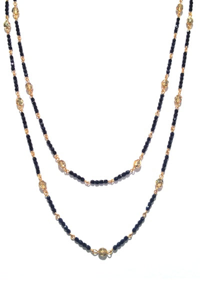 Long Beaded Necklace 1267: Half Gold / Black / Gol
