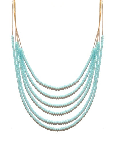 Glitzy Beaded Necklace 7974: Aqua / Gold