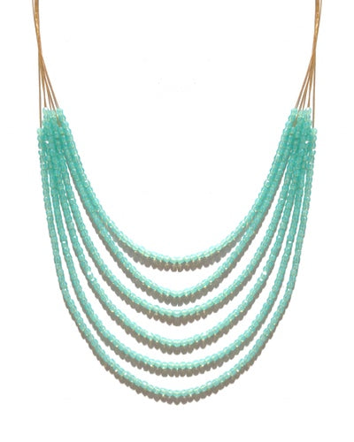Glitzy Beaded Necklace 7974: Sky / Gold
