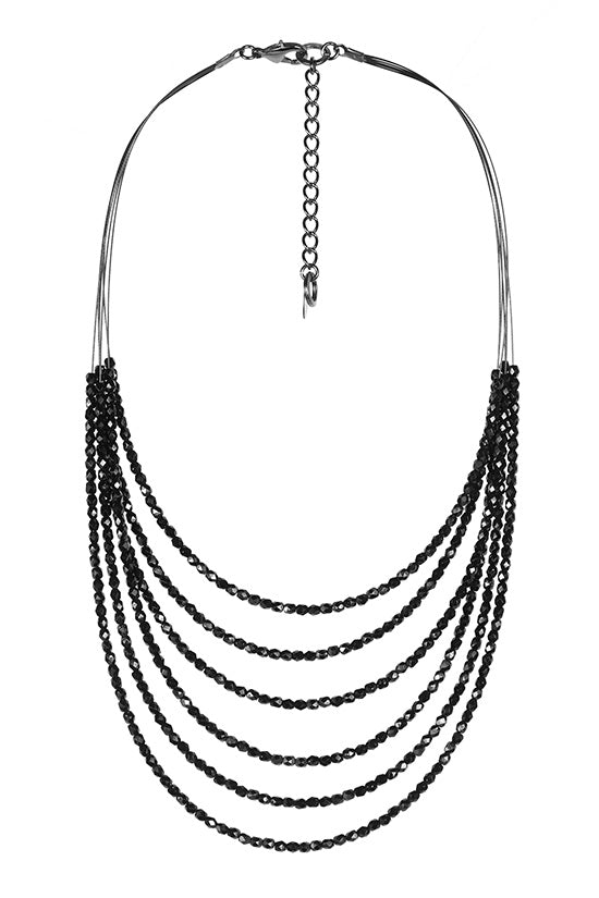 Glitzy Beaded Necklace 7974: Black / Blk / Gun