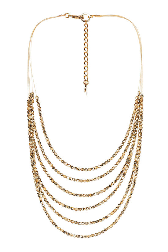 Glitzy Beaded Necklace 7974: Gold / Gold / G