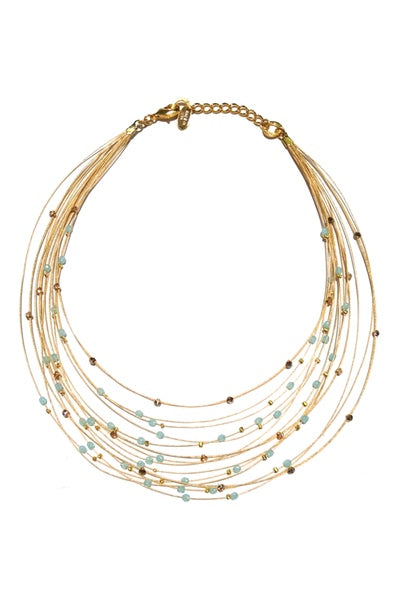 Birdsnest Necklace 8101: LtCo / Aqua / Gold