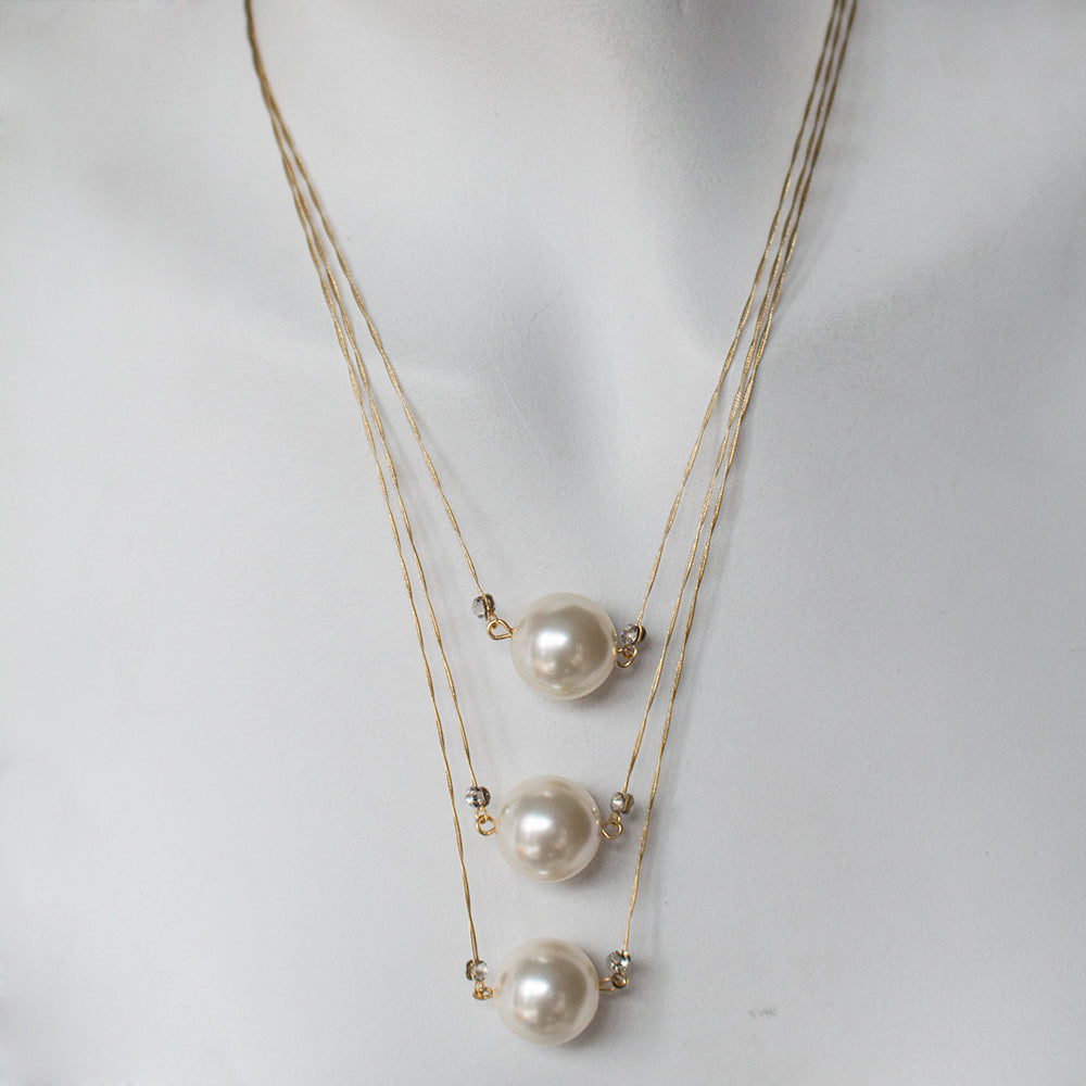 Necklace 8461: White Pearl/ Gold