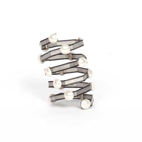 Love Wraplet Ring 9317: Pearl / Black Silver Mix / Silver