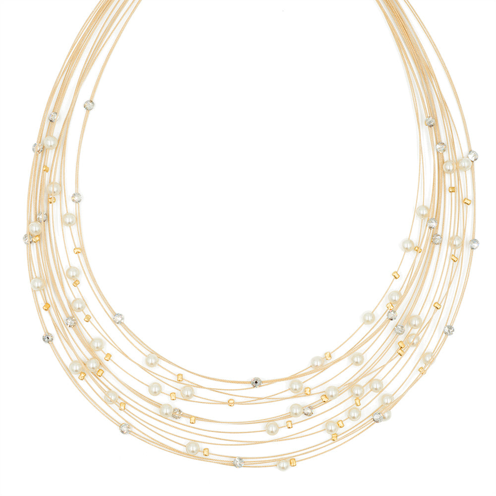 Birdsnest Necklace 8101: White/ Gold
