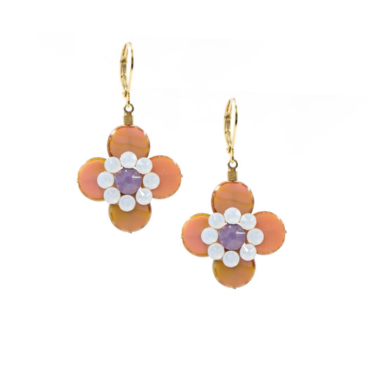 Flower Design Dangle Earring 2124: Nude/ Gold