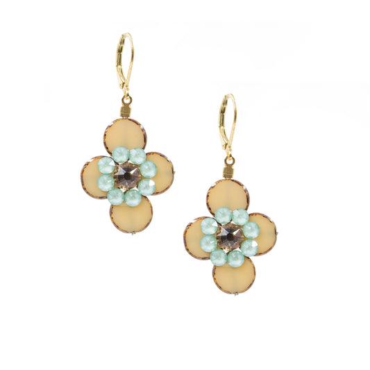 Flower Design Dangle Earring 2124: Brown/ Gold