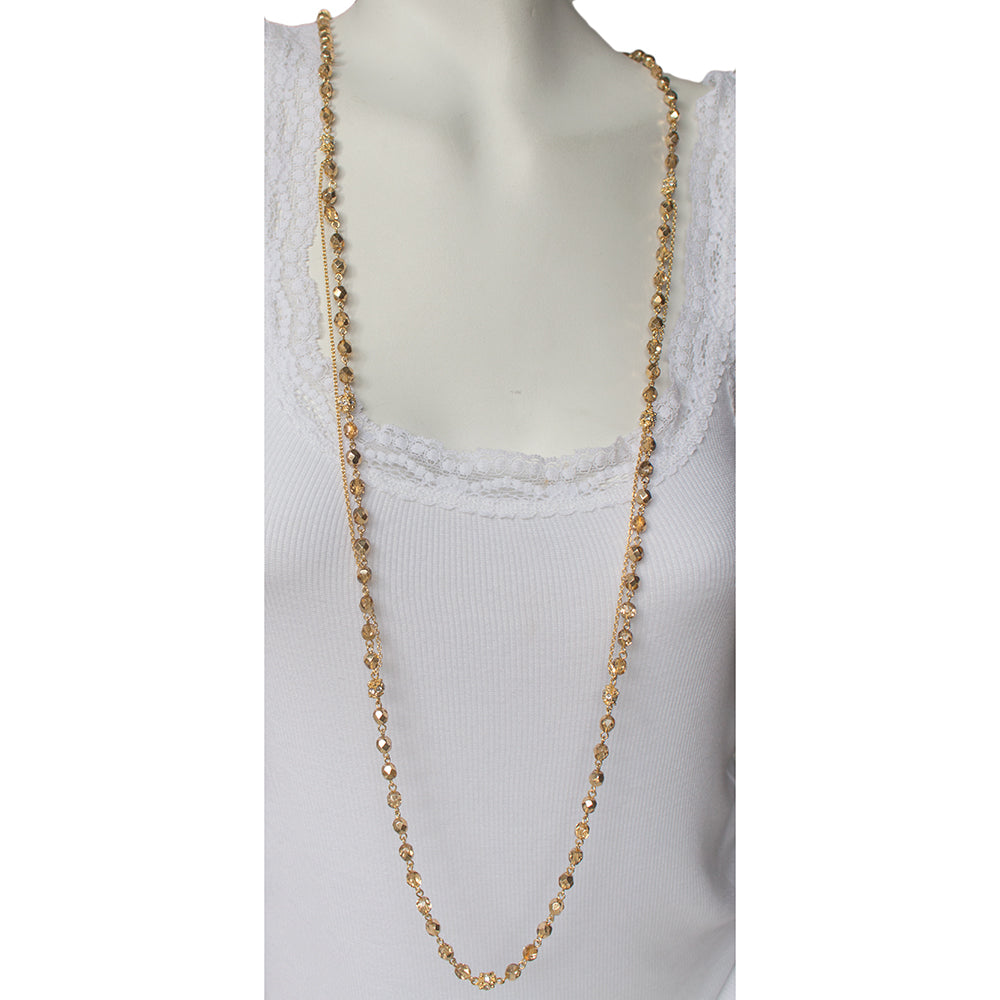 Bead and Chain Necklace 1323: Gold/ Gold