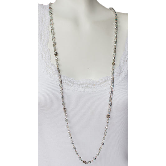 Bead and Chain Necklace 1323: Half Silver/ Silver