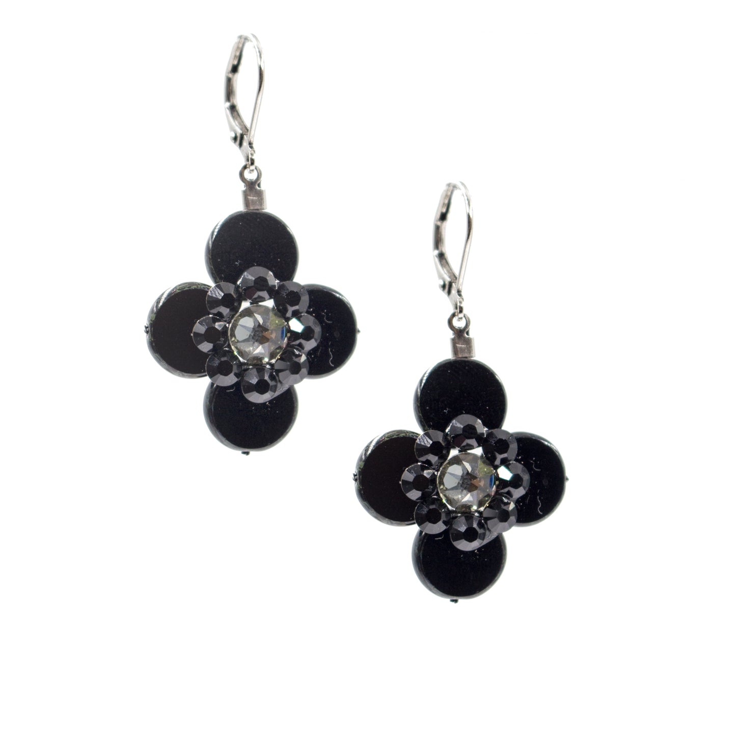 Flower Design Dangle Earring 2124: Black/ Silver