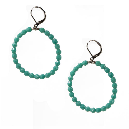 Classic Beaded Hoop Earring 2125: Aqua/ Silver