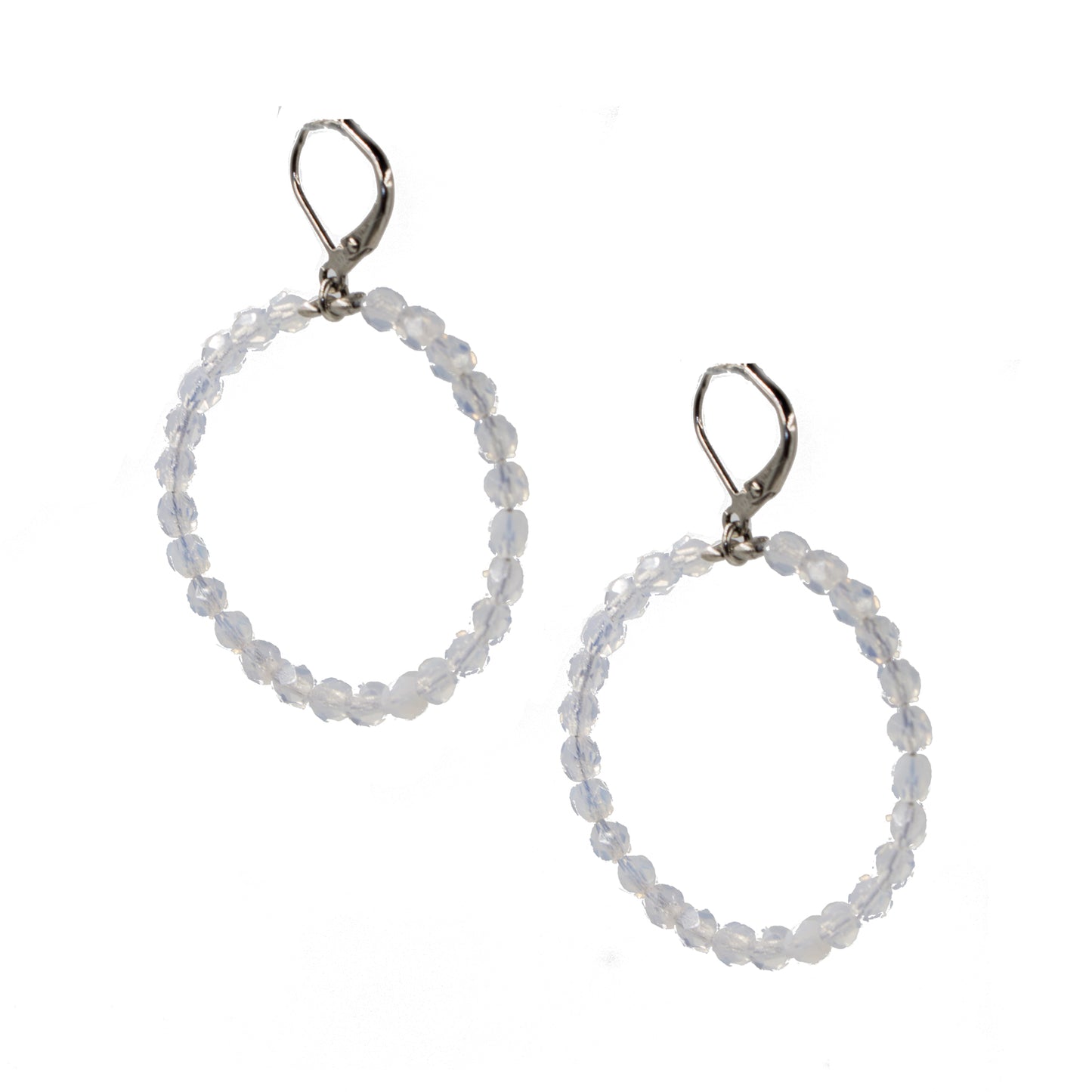 Classic Beaded Hoop Earring 2125: White/ Silver