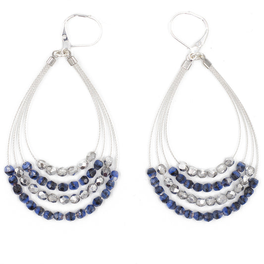 Sparkle Beaded Dangle Earring 2421: Denim/ Silver