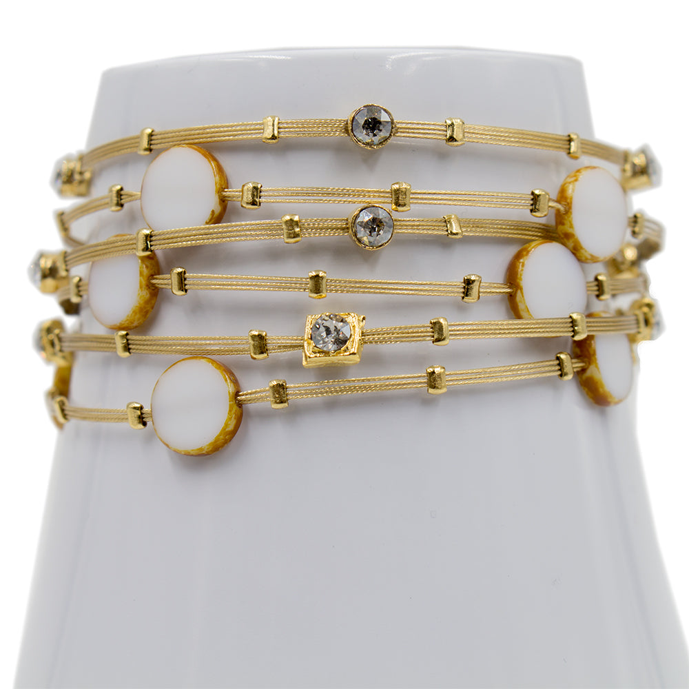 Boutique Bracelet 3253: Clear/ White/ Gold