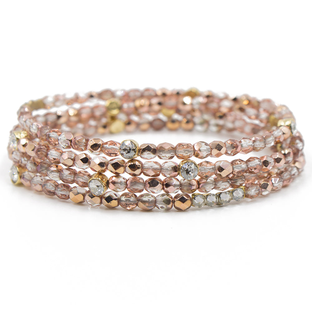 Sparkle Beaded Bracelet 3473: Silk/ Rose Gold