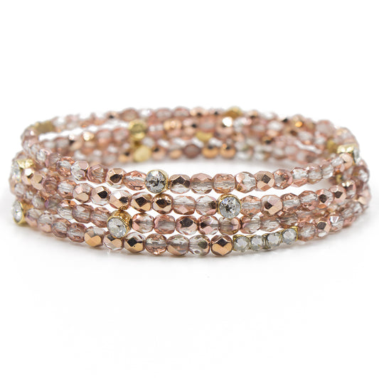 Sparkle Beaded Bracelet 3473: Silk/ Rose Gold