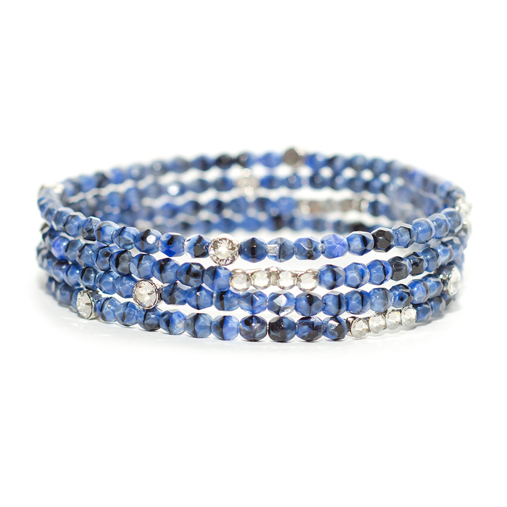 Sparkle Beaded Bracelet 3473: Denim/ Silver