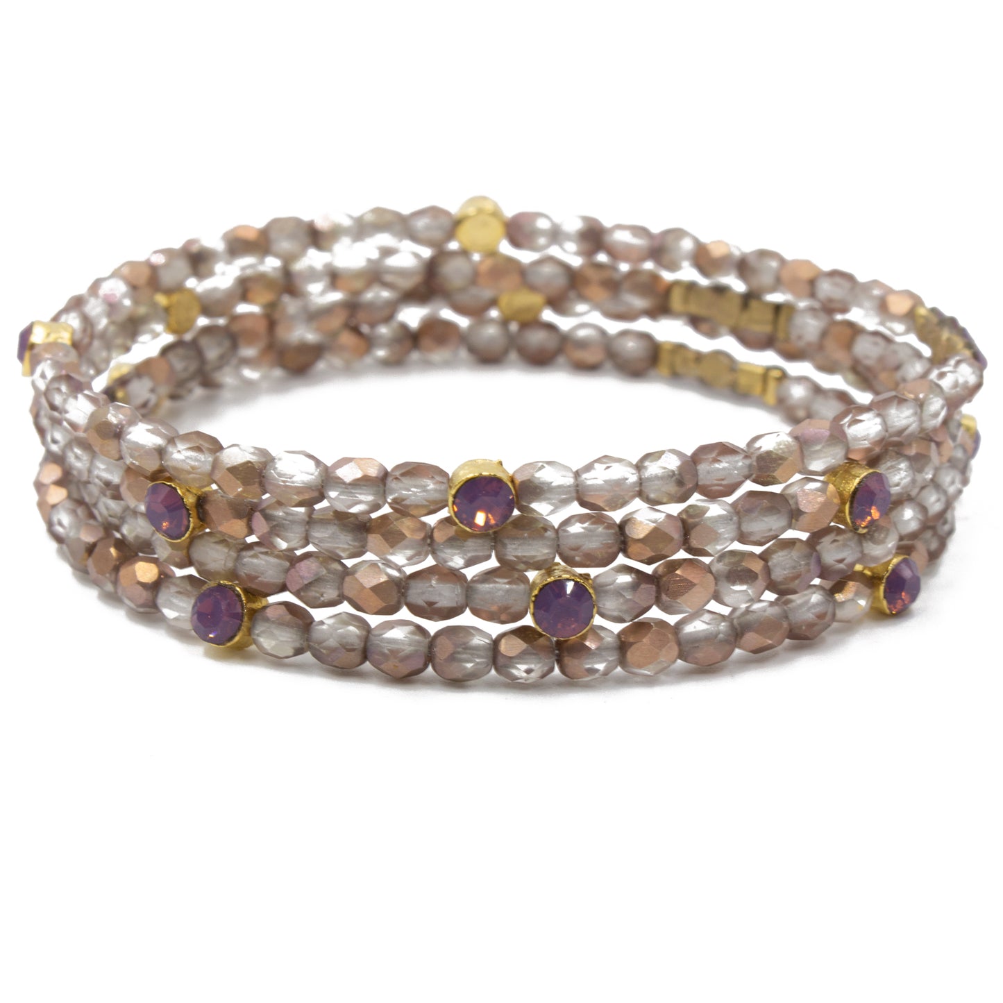 Sparkle Beaded Bracelet 3473: Opal Amethyst/ Brown/ Gold