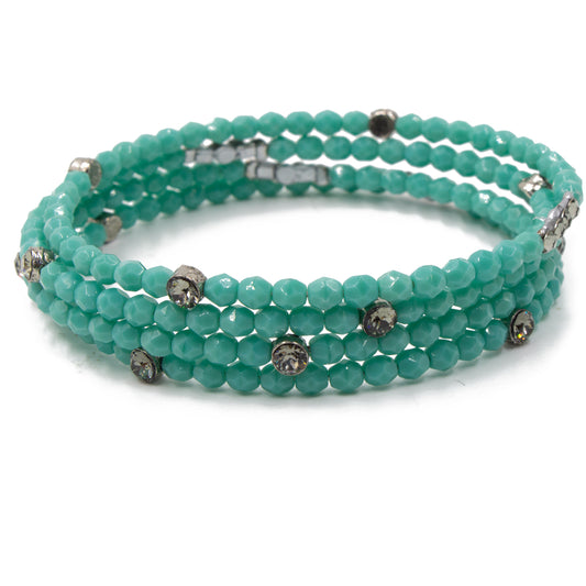 Sparkle Beaded Bracelet 3473: Silver Shade/ Aqua/ Silver