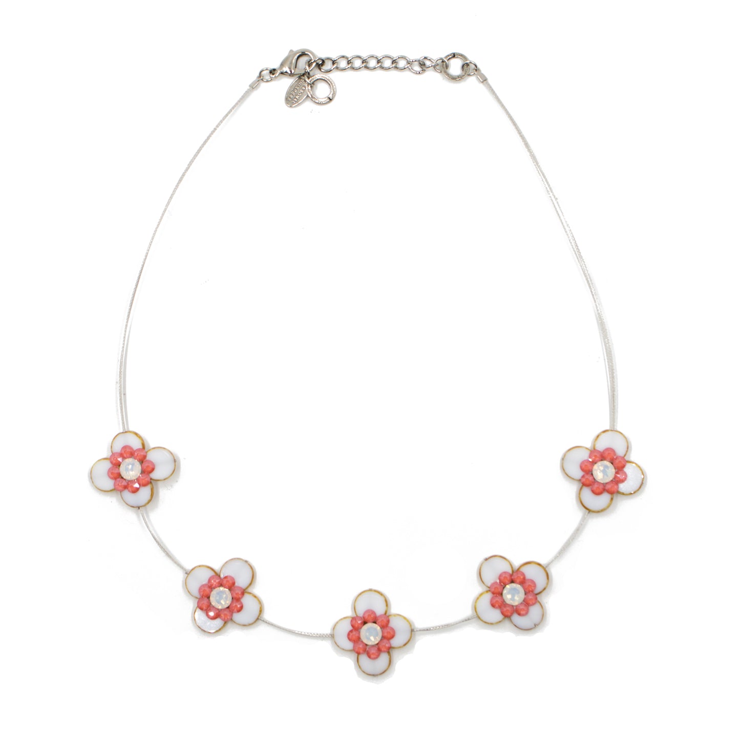 Romantic Floral Necklace 8484: White/ Silver