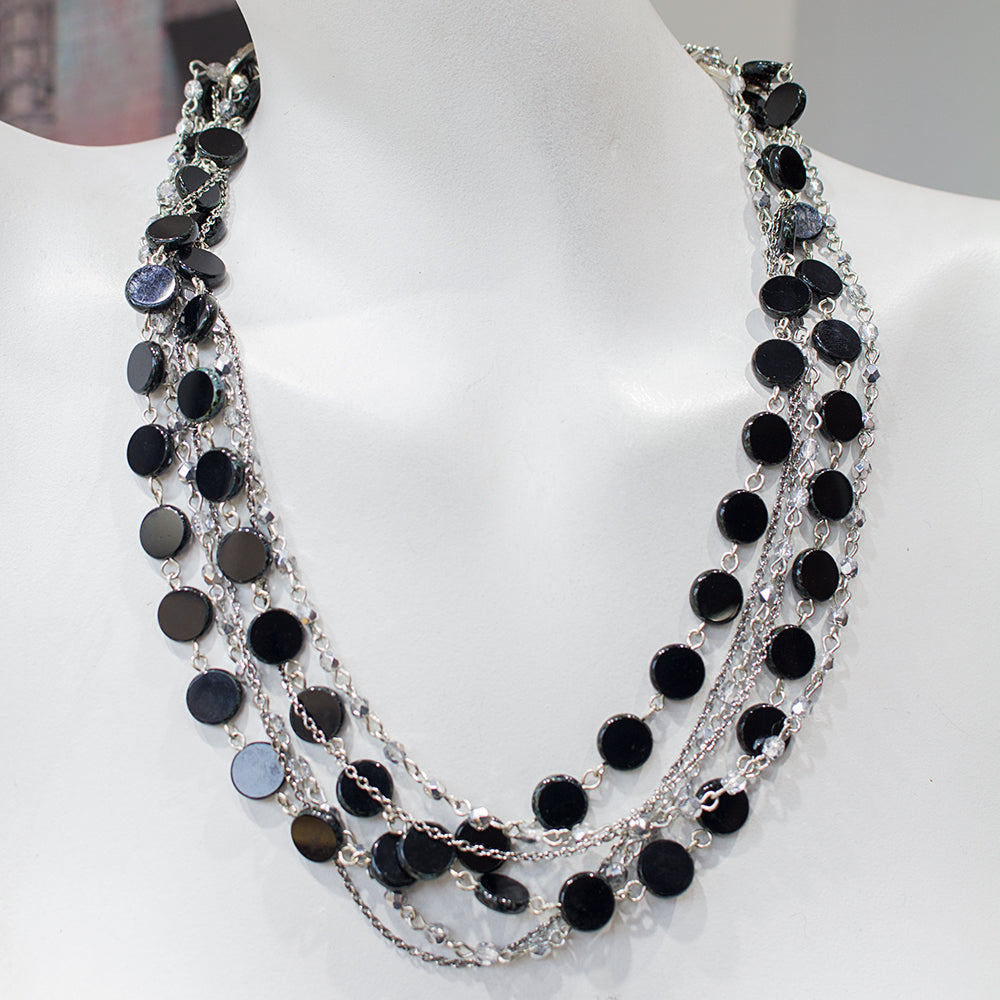 Boutique Layered Necklace 7819: Black/ Silver